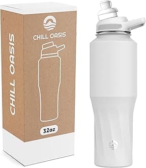 Water Bottle | Compatible With Popular Flavor Cartridges | BPA Free, Leak Proof, Double-Walled Vacuum Insulated Stainless Steel, and Dishwasher Safe | Cold for 24 Hours (White, 32oz)