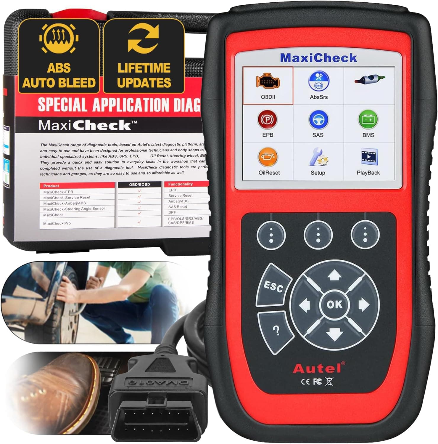 MaxiCheck PRO Auto Bleed Scan Tool for ABS Brake Bleeding, OBD2 ABS SRS Diagnostic Scanner, Oil Reset, BMS, EPB, Airbag, SAS Services for Specific Vehicles Up to 2015, Lifetime Free Updates