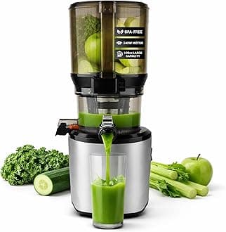 AUTO10 Cold Press Juicer Silver - Hands-Free Electric Masticating Juicer Machine With 240W Motor - Very Quiet With 100 Oz Batching Hopper for Juice, Smoothies, Nut Milk, and Sorbets
