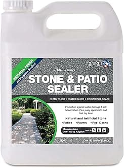 Natural Stone Sealer (Clear Natural Finish) Commercial Grade Outdoor Indoor Waterproof Grout Sealer Protects Pavers Pools Patios Decorative Landscape Stones (1 Gallon) H2100S