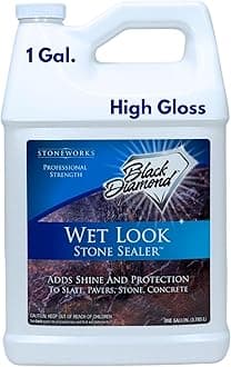 - Wet Look Natural Stone Sealer. Durable, Long-Lasting Gloss Protection. Interior and Exterior Pavers, Slate, Sandstone, Travertine, Flagstone, Driveways, Garage Floors, etc. Black Diamond Stoneworks.