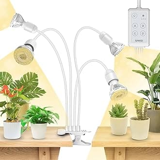 600W LED Grow Lights, 4-Head Full Spectrum LED Plant Lamp with Clip, 4000K Sunlike, Timer 4/8/12 Hrs for Indoor Seedlings Germination (Lifetime Free Bulb Replacements) - White