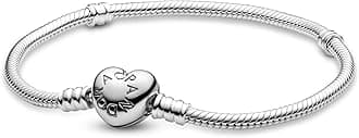 Moments Heart Clasp Snake Chain Bracelet - Compatible Moments Charms - Sterling Silver Charm Bracelet for Women - Gift for Her - 9.0"