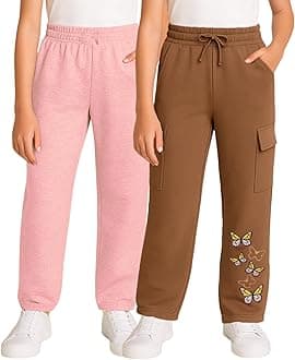 Real Love Girls Sweatpants - 2 Pack Lighweight Soft Fleece Cargo Pants & Jogger Sweatpants for Girls (Sizes 7-16)