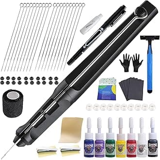 HAWINK Hand Tattoo Poke Stick Kit DIY Tattoo Tool Kit with 7 Ink 20 PCS Needles Aluminum Alloy Pen GK-HW801TN01-1