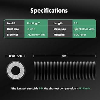 Dryer Vent Hose, 6" Insulated Flexible Duct 8FT with 2 Clamps, Heavy Duty Four Layer Protection for Heating Cooling Ventilation and Exhaust, Black