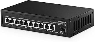 11 Port Gigabit POE Switch, 8 POE+ 1000Mbps, 2 Gigabit Uplink, 1 Gigabit SFP, IEEE802.3af/at, 135W Power Supply, Metal Case Unmanaged Plug and Play Binardat Ethernet Switch