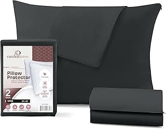 100% Cotton Zippered Pillow Protector (2 pck) Standard - Navy (King Set of 2, Charcoal)