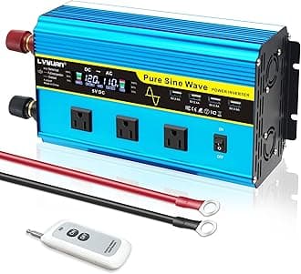 1600 Watts Pure Sine Wave Power Inverter DC 12V to AC 110V/120V Converter with Remote Control, LCD Display, 3 AC Outlets 4 USB Ports Car Inverter