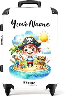 Children's Luggage Kids Suitcase for Boys - Personalised Large Hard Shell Luggage on Wheels - Pirate Parrot Treasure Chest - 26-28 inch - 23kg