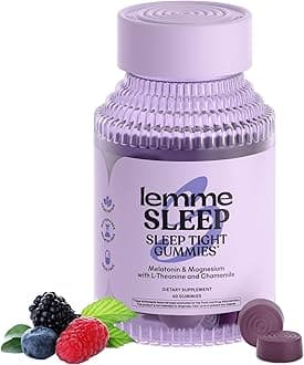 Lemme Sleep Gummies with 5mg Melatonin, Elderberry, Magnesium, L-Theanine, Chamomile and Lavender, Drug-Free Nighttime Sleep Aid, Vegan, Gluten Free, Gelatin Free, Non GMO, Berry Flavored (60 Count)