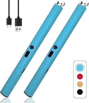 2 PCS Candle Lighter,Windproof Flameless Electric Lighter with LED Power Display ＆ Safety Switch, Upgraded Plasma USB Rechargeable Lighters for Birthday Camping BBQ (Blue)