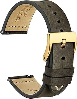 WOCCI 18mm Old-fashioned Watch Band for Men, Top Grain Leather, Golden Polished Buckle (Grey Brown)
