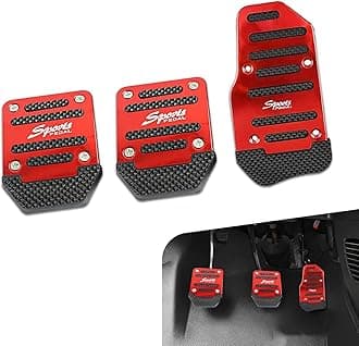 3 PCS Car Pedal Kit, 5.7" x 3.15" Acceleration + 2.6" x 3.54" Clutch Brake Thickened Alloy Anti Slip Tape Pedal, Replacement Modification Parts, for Most Manual Transmission Cars (Red)