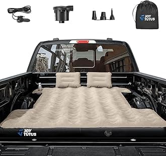JOYTUTUS Truck Bed Air Mattress for 6.4-6.7Ft, Full Size Regular Beds for Pickup Outdoor Camping, Truck Tent Accessories with Carry Bag & Cup Holder & Cavity Design, Camel&Black