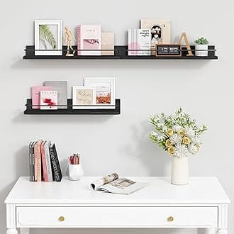 Forbena Black Floating Shelves for Wall, Bahtroom Wall Shelves Over Toilet, Rustic Hanging Shelf with Lip Rail for Bedroom Kitchen Office Living Room Picture Photo Decor, 17 Inch Long-Set of 3