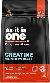 AS-IT-IS One Creatine Monohydrate - 500g UnflavouredI Pure & Micronized I Rapid Absorption, Supports Enhanced Muscle Strength, Stamina & Muscle Growth I