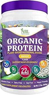 Plant Based Organic Protein Powder, Vegan Protein Powder for Men & Women, 22G Protein Per Serving, Non-Dairy, Gluten Free, Lactose Free, No Sugar Added, Mango, 2.2 lb, 25 Servings