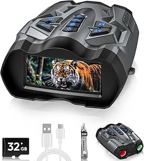 4K Night Vision Goggles,BUSHBINOC Night Vision Binoculars for Adults,10X Digital NightVision, 9 Gear Infrared with 32GB TF Card,4000mAh Battery, 3.5" HD Screen Binoculars gray