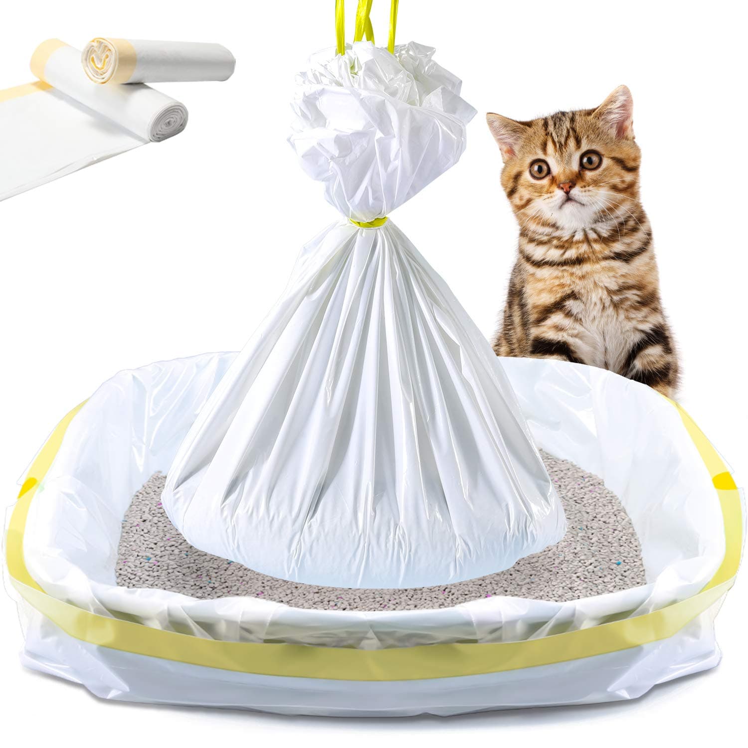 KONE Cat Litter Box Liners, 14 Count Jumbo Extra Durable Large Drawstring Kitty Litter Pan Bags Cat Waste Litter Bags Pet Supplies 36" x 18"