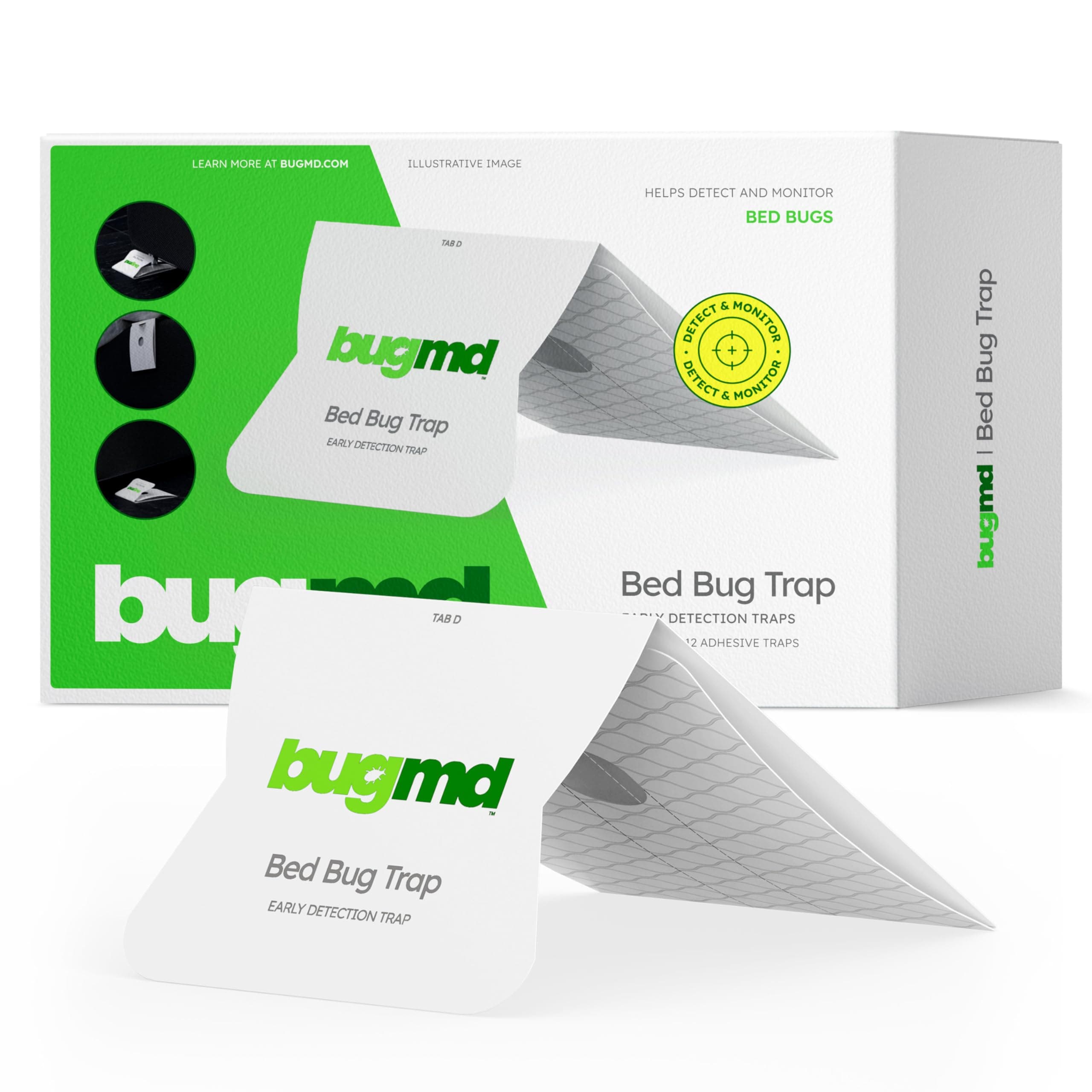 BugMD Bed Bug Trap (1 Pack, 12 Traps) - Interceptors, Bed Bug Prevention, Glue Traps, Insect Trap Indoor, Bed Bug Sticky Traps
