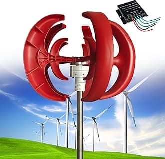 12000W Wind Turbine Generator, 12V/24V/48V 5 Blades Vertical Wind Turbine Kit, 3 Phase AC Generator, Low Wind Speed Starting Wind Power Generator with Controller for Home, Boat, Camping,Red-48V
