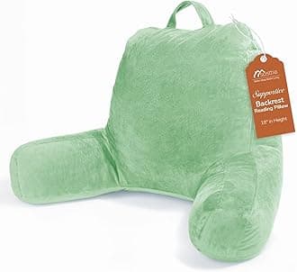 Sasttie Reading Pillow, Velvet Back Pillow for Bed Sitting Up, Adult Back-Rest Support Cushion with Arms for Sit Up on Couch, Sofa, and Floor, Dorm Essentials, Reading Accessories, Light Green