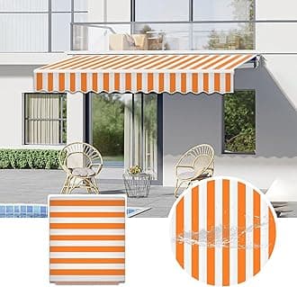 Commercial Patio Awning Top Replacement Fabric| 100% Polyester Sunshade Shelter with UV & Water-Resistant Fabric for Deck, Balcony, Yard, Coffee,Customizable(Orange White Stripes,19.6x4.9ft)
