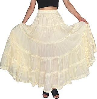 Women's Cotton 5 Tiered A Line Pleated Maxi Skirt Long Boho Gypsy Dance Skirts