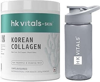 HealthKart HK Vitals Pure Korean Skin Marine Collagen Powder - Type 1 Collagen Supplement for Women & Men, Promotes Healthy Skin, Hair & Nails (Unflavoured, 200 g) with Sipper, 300 ml