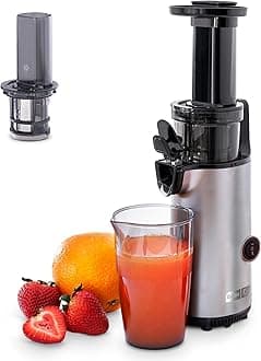 Deluxe Compact Masticating Slow Juicer, Easy to Clean Cold Press Juicer with Brush, Pulp Measuring Cup, Frozen Attachment and Juice Recipe Guide - Graphite
