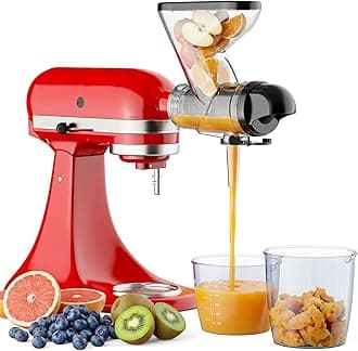 Masticating Juicer Attachment for KitchenAid Stand Mixer, Cold Pressed Juicer Machine, Slow Juicer Attachment with Dual Feed Chute and Pusher