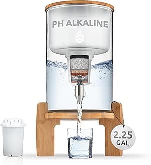 pH Recharge Glass Alkaline Countertop Water Filter Dispenser - 2.25 Gallons Jug - Removes Fluoride Chlorine & Impurities - Improves Water pH - Clean Healthy Drinking Water - 8.5 Litres