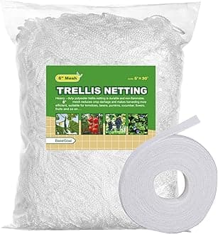 BaseGoal All-Weather Trellis Netting Mesh Plant Garden Vine Growing Flexible String Net (6" Mesh ployester, 5' Wx 30'L)