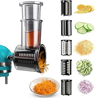 Stainless Steel Slicer Shredder Attachments for KitchenAid Stand Mixers, Vegetable Shredder, Cheese Grater, Salad Maker, Food Slicers Chopper Grinding Powder Accessories with Detachable 5 Blades