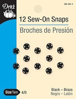 Sew-On Snaps, Black, Size 4/0