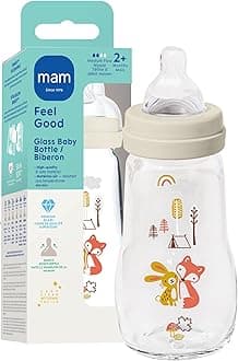 9oz Premium Glass Baby Bottle Newborn, Wide Neck Medium Flow Breastfeeding Like Silicone Nipple, Easy Clean, BPA Free, 2+ Months, Easy Switch Between Breast and Bottle, 1 Pack, Unisex