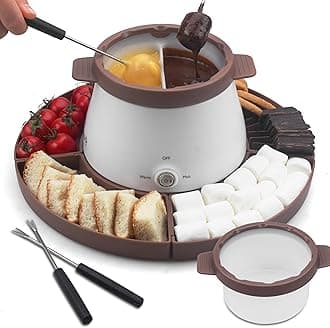 Electric Fondue Pot Set with 2 Pots, Candy & Chocolate Melting Pot, Melting Chocolate Warmer for Dipping, Fondue Pot Electric Set, Fondue Forks Included, 2.5 Cups, Brown