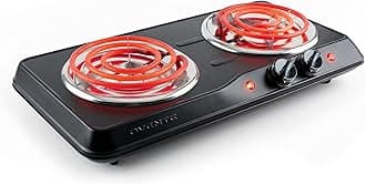 Electric Countertop Double Burner, 1700W Cooktop with 6" and 5.75" Stainless Steel Coil Hot Plates, 5 Level Temperature Control, Indicator Lights and Easy to Clean Cooking Stove, Black BGC102B