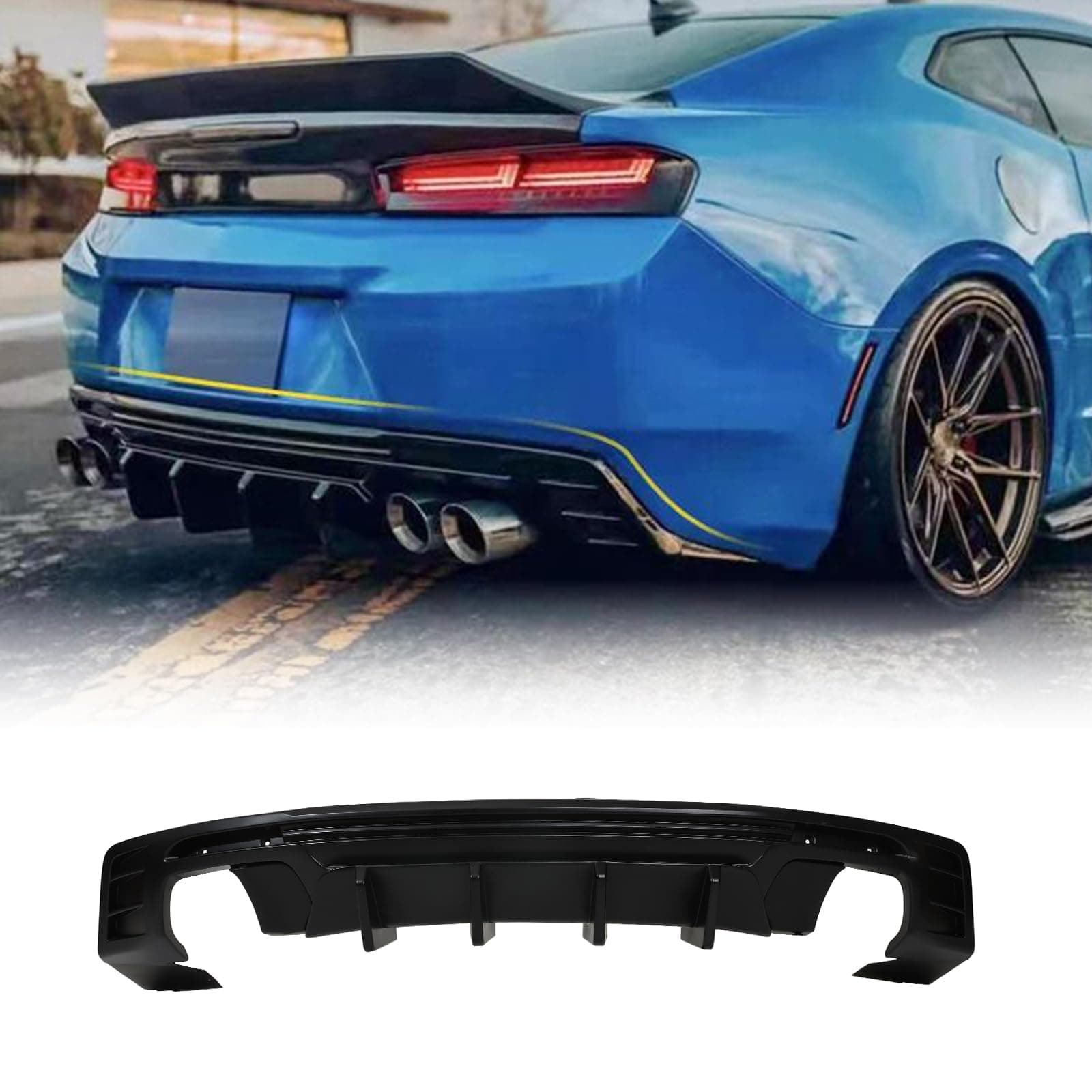 Rear Diffuser Compatible with 2016-2022 Camaro LS, LT1, LT, SS Coupe & Convertible 2-Door Rear Bumper Lip Diffuser for Camaro, Matte Black