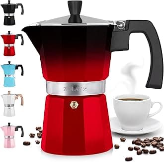Classic Stovetop Espresso Maker for Great Flavored Strong Espresso, Classic Italian Style 3 Espresso Cup Moka Pot, Makes Delicious Coffee, Easy to Operate & Quick Cleanup Pot (Black/Red)