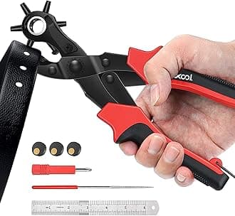 Revolving Punch Plier Kit, XOOL Leather Hole Punch Set for Belts, Watch Bands, Straps, Dog Collars, Saddles, Shoes, Fabric, DIY Home or Craft Projects, Heavy Duty Rotary Puncher, Multi Hole Sizes Make