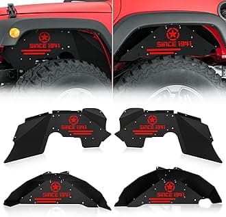 Front & Rear Inner Fender Liners Compatible with 2007-2018 Jeep Wrangler JK & JKU Unlimited (2/4 Doors), Steel Wheel Well Cover Bolt-on Mud Guards Fenders Flares, Black