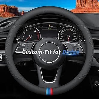 Custom-Fit for Dodge Steering Wheel Cover, Premium Leather Car Steering Wheel Cover with Logo, Non-Slip, Breathable, for Dodge Accessories (D-Style,for Dodge)