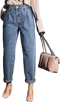 Astylish Womens High Waisted Baggy Jeans Boyfriend Cropped Loose Denim Pants
