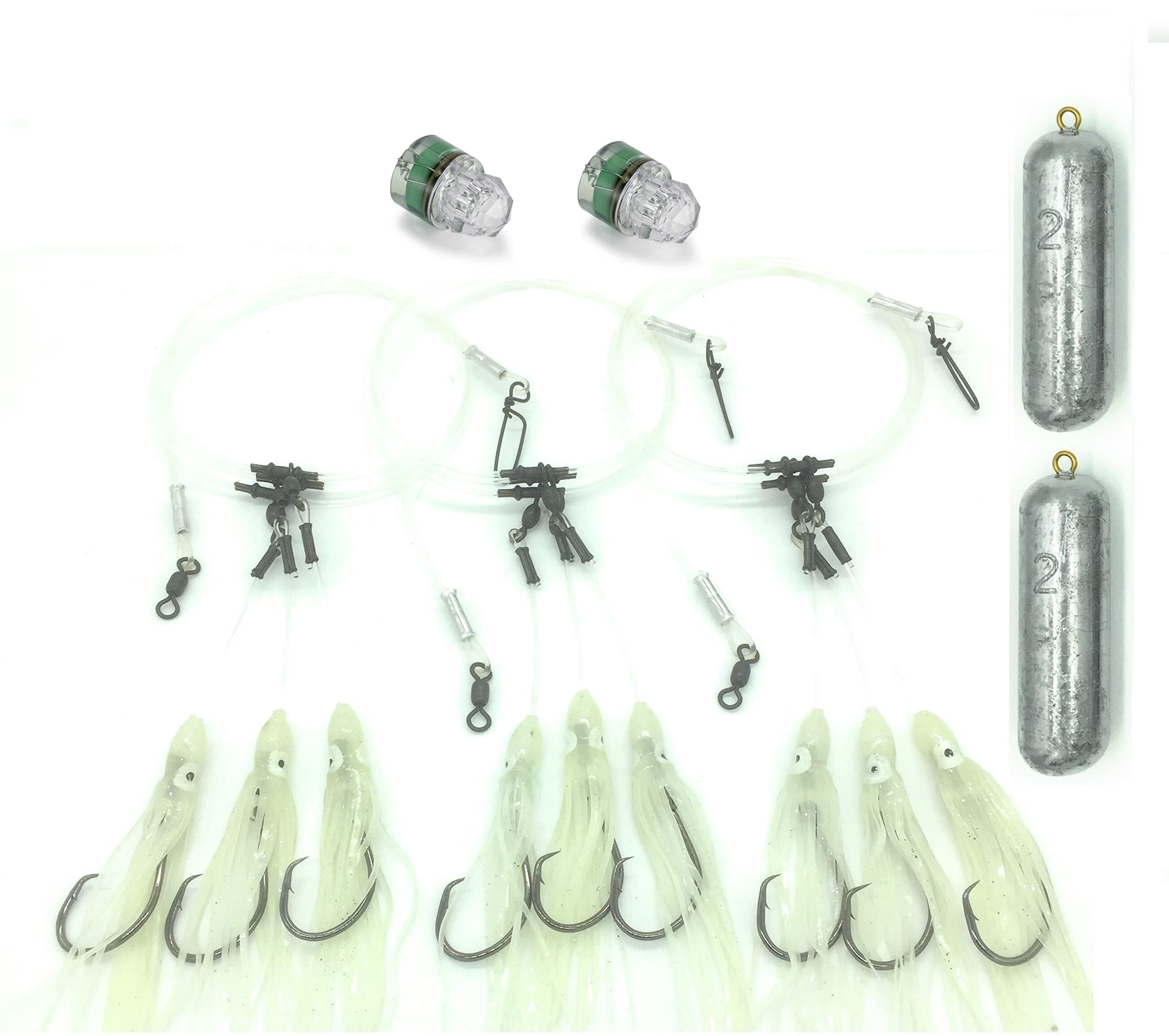 Deep Drop Tilefish Rig Bundle - 3 Deep Drop Rigs, 2 Deep Drop Lights, 2 Deep Drop Weights