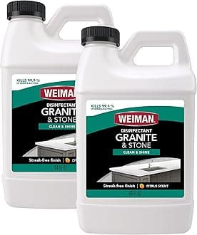 - Weiman Disinfecting Granite and Stone Countertop Cleaner and Polish - Safely Cleans & Shines Marble, Quartz Quartzite Slate, Limestone, Corian, Laminate Tile, 64 Oz, 2 Pack
