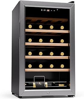 Klarstein Shiraz Free-Standing Wine Cooler Drinks Fridge, Single Zone Wine Fridges, Wine Prosecco & Beer Bottles, Touch Pad, Indoor/Outdoor Bar Fridge & Wine Cooler for Garden, 5-18°C, 24 Bottles