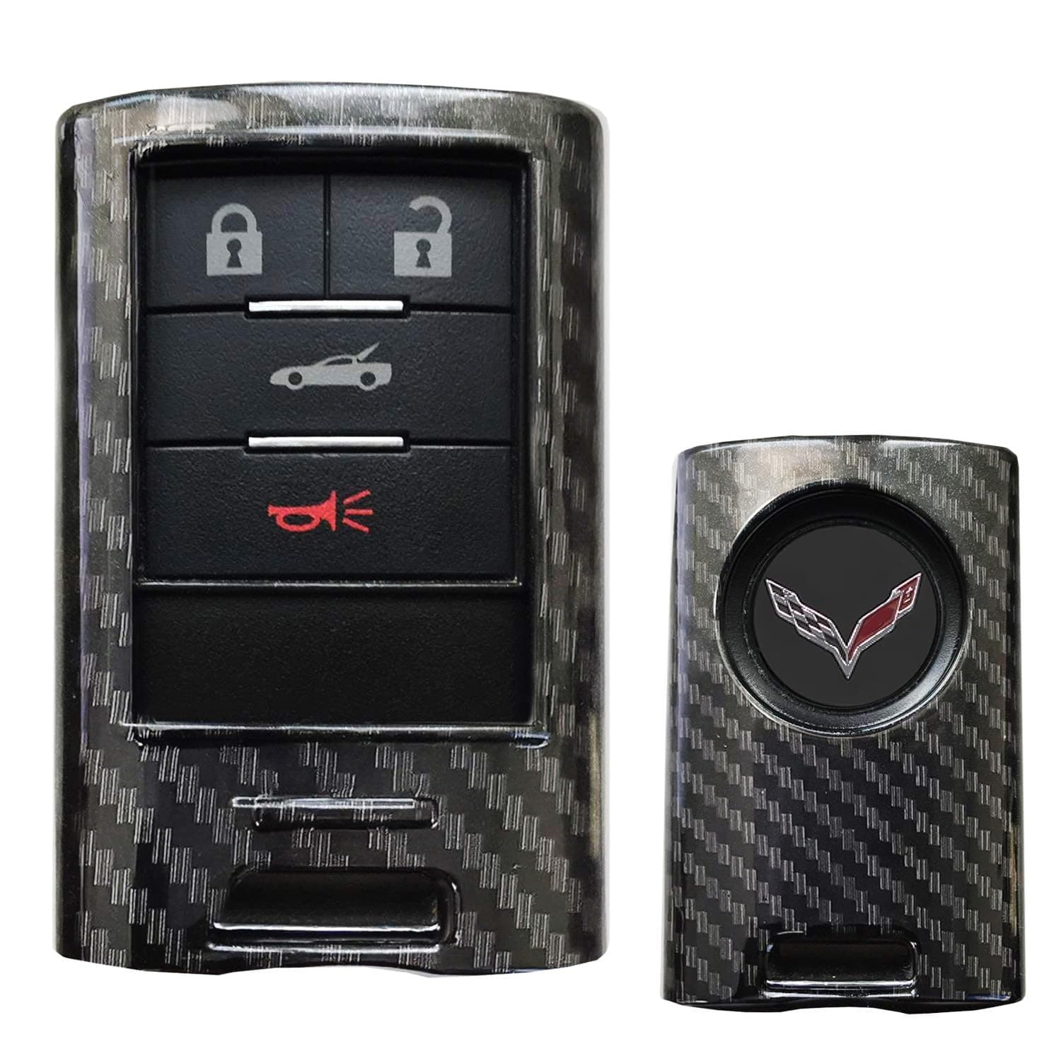 Black Carbon Fiber Pattern Hard Plastic Shell Keyfob Protective & Keychain Compatible With Cadillac OEM 5923887 22756465, etc (ATS CTS DTS XTS SRX STS Escalade C7 Corvette)