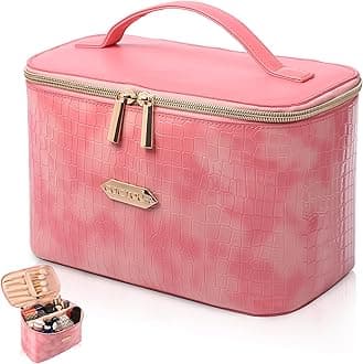 Make Up Bags for Women,Portable Cosmetic Organizer Bag,Large Makeup Organizer Bag Travel with Brush Storage (Pink)